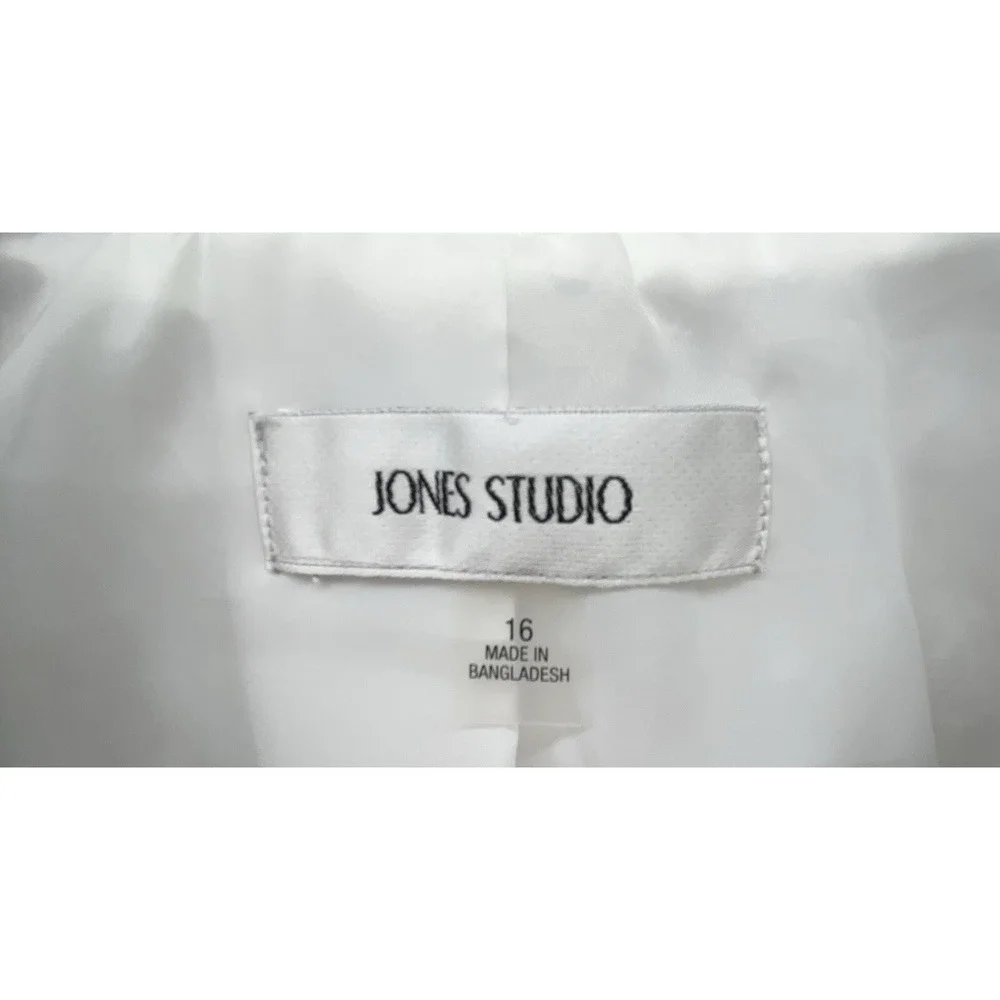 Jones Studio Jacket 16 White Linen Blend Cropped 3/4 Sleeve Open Coastal‎ Preppy